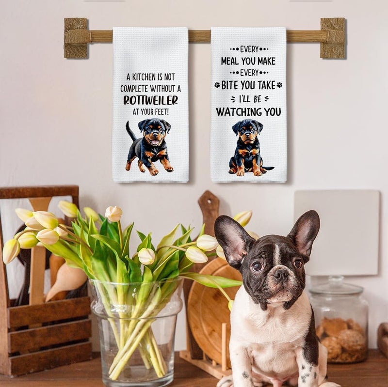 Tzhim Rottweiler Gifts Kitchen Towels Set of 2, Rottweiler Gifts for Women, Rottweiler Decor Hand Towels, Rottweiler Dog Dishcloths Tea Dish Towels for Kitchen, Dog Kitchen Bathroom Decor, 16x24inch - Image 3